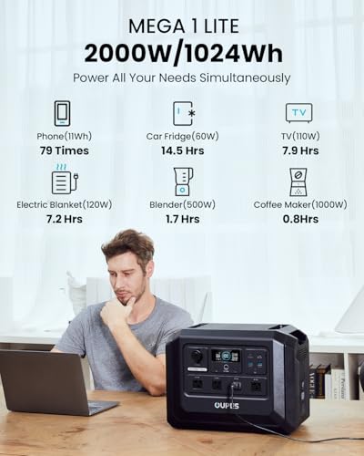OUPES Mega 1 Lite Portable Power Station 1024Wh, 2000W AC Outlets (4500W Peak), LiFePO4 Battery Solar Generator, 0-100% AC Charge in 46 Mins, 140W PD, UPS for Home Backup, Outdoor Camping, RV Off-Grid - style: MG1 Lite