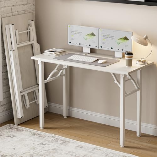 Frylr Small Folding Computer Desk – Portable 43.3 Inch Foldable Laptop Table, Collapsible and Compact for Easy and Fast Setup, Lightweight for Small Spaces, Home Craft and Study Use, White Ash - color: White Ash, size: 43.3 x 19.7 Inch, style: NO Power Ou