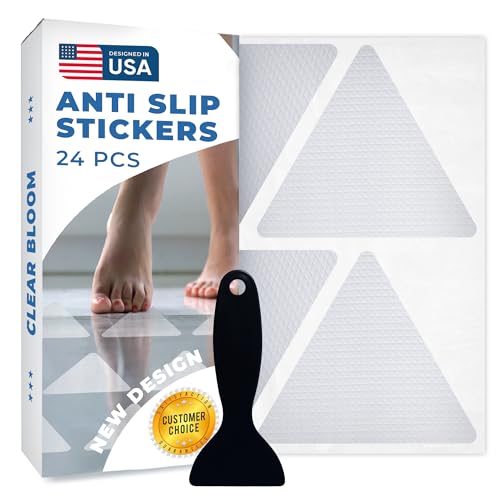 Anti Slip Shower Stickers 24 PCS, Invisible Non-Slip Shower Strips for Adults, Premium Adhesive Bath Tub Stickers (Clear) - color: Clear, size: Triangle