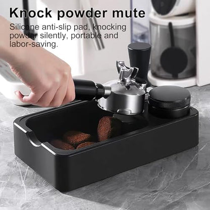 Espresso Tamping Station with Knock Box, 3-in-1 Coffee Organizer Compatible with 51/54/58mm Tamper, Anti-Slip ABS Storage & Barista Tools Holder