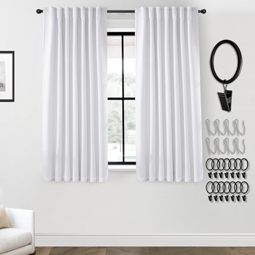 Black Out Curtains 54 Inch Long, White Short Window Blackout Linen Back Tab Rod Pocket Thermal Insulated Curtains 54 Inch Length 2 Panels Set for Bedroom Kitchen Kids Room - color: Greyish White, size: 52"W x 54"L (Pack of 2)