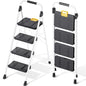 KINGRACK 4 Step Folding Ladder, 800lbs Capacity Step Stool with Safety Lock, Non-Skid Wide Pedals, and Handrail, Lightweight, Household Ladder for Home, Kitchen, Pantry, Closets, and Office Use, White - size: 4-STEP