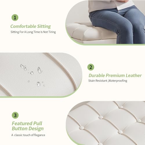 38-inch White Faux Leather Storage Ottoman Bench with Seat and Footrest Function - for Bedroom, Living Room & Entryway - color: White