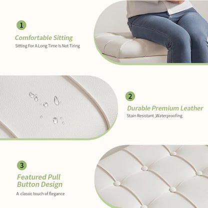 38-inch White Faux Leather Storage Ottoman Bench with Seat and Footrest Function - for Bedroom, Living Room & Entryway - color: White