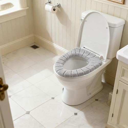 Bathroom Soft Thicker Warmer Stretchable Washable Cloth Toilet Seat Cover Pads 3PCS - color: 3color