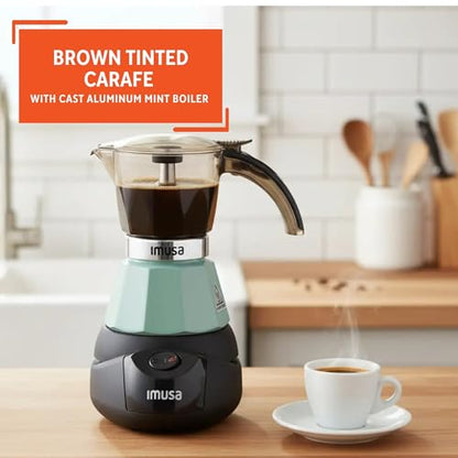 IMUSA 3 or 2 Cup Electric Mint Espresso Maker, Compact Moka Coffee Machine with Keep Warm Function, Detachable Base, Cuban & Italian Coffee Brewer, Mint & Black - color: Mint, size: 3 Cup