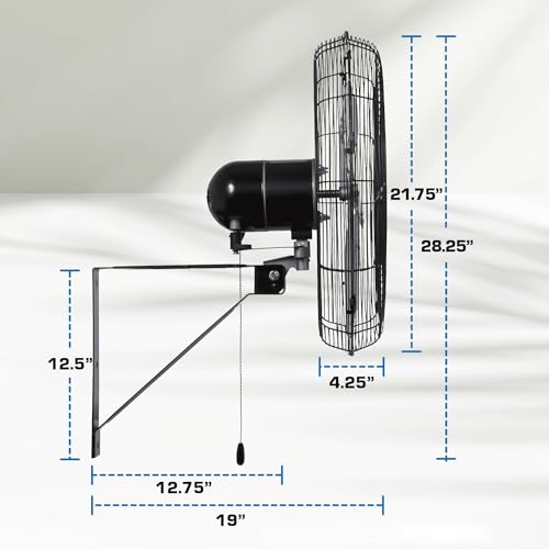 Hurricane Pro Commercial Grade Oscillating Metal Wall Mount Fan w/ 3 Speeds, Black, 20" - Corded Electric Air Cooling Unit w/ Powerful 4600 CFM Airflow for Home, Garage, Gym, Workshop & Greenhouse - style: 20" Pro Commercial Grade