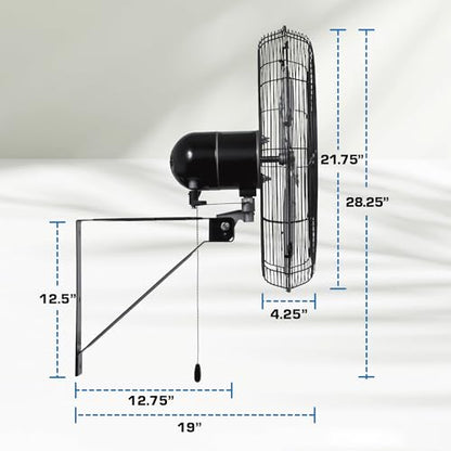 Hurricane Pro Commercial Grade Oscillating Metal Wall Mount Fan w/ 3 Speeds, Black, 20" - Corded Electric Air Cooling Unit w/ Powerful 4600 CFM Airflow for Home, Garage, Gym, Workshop & Greenhouse - style: 20" Pro Commercial Grade
