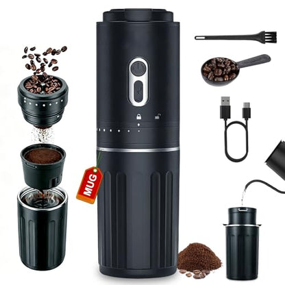 Portable Coffee Maker, Travel Coffee Maker, Portable Battery Pour Over Set, Rechargeable Coffee Maker with Electric Grinder & Insulated Mug for Travel, Camping, Car