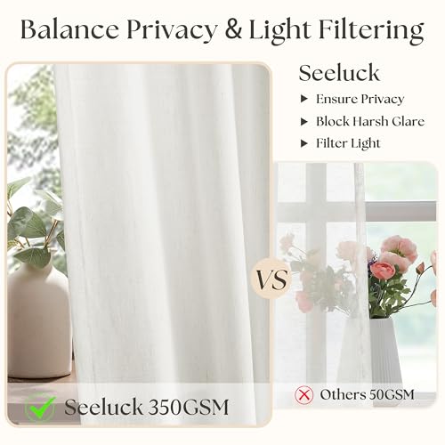94 Inch Pinch Pleated Linen Curtains 2 Panels for Living Room Bedroom Country Farmhouse Burlap Flax Thick Linen Textured Semi Sheer Back Tab Pinch Pleat Hooks Rings 94 Inch Window Curtain Cream - color: Natural, size: 40"W x 94"L (Pack of 2)