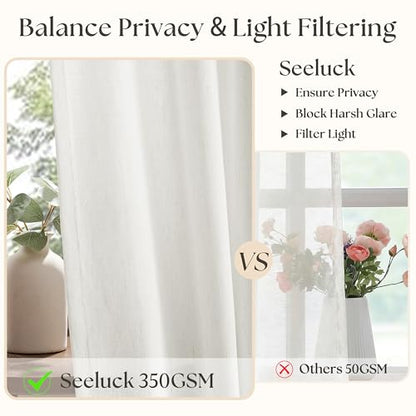 94 Inch Pinch Pleated Linen Curtains 2 Panels for Living Room Bedroom Country Farmhouse Burlap Flax Thick Linen Textured Semi Sheer Back Tab Pinch Pleat Hooks Rings 94 Inch Window Curtain Cream - color: Natural, size: 40"W x 94"L (Pack of 2)