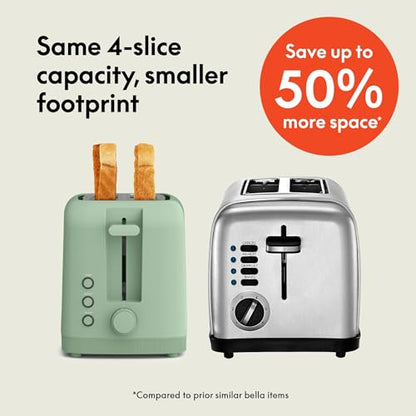 bella 4 Slice Slim Toaster, Fits-anywhere™ Kitchenware, 6 Setting Shade Control with Reheat & Cancel Buttons, Fits Sourdough, 10” Long Slot, Anti Jam & Auto Shutoff, 900 Watt, Seaglass - color: Sea Glass, size: 4 Slice