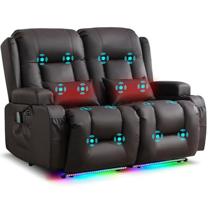 URRED Power Loveseat Recliner Sofa with Massage and Heat, Wall Hugger Reclining Loveseat, RV Couch Home Theater Seating with LED Lights for Living Room (Dark Brown, 54" - 2 Seats) - color: Dark Brown, size: 54" - 2 Seats