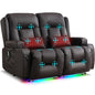URRED Power Loveseat Recliner Sofa with Massage and Heat, Wall Hugger Reclining Loveseat, RV Couch Home Theater Seating with LED Lights for Living Room (Dark Brown, 54" - 2 Seats) - color: Dark Brown, size: 54" - 2 Seats