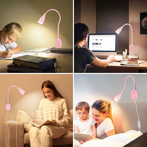 LED Wall Mounted Bedside Reading Light, 3 Color Modes,10 Brightness Dimmable, USB Charging Port, Adhesive Wall Lamp Night Light for Books in Bed, Flexible Neck Eye-Caring Bedroom Lighting Pink - color: Pink