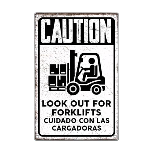Caution Look Out For Forklifts Bilingual Sign English Spanish Warning Metal Workplace Safety 8 x 12 Inch Wall Vintage Home Aluminum Indoor Outdoor Kitchen Art - color: Lifting Safety