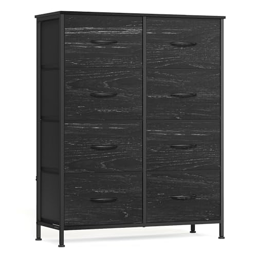 SONGMICS BELLAH Collection - Dresser for Bedroom, Chest of Drawers, Storage Organizer Unit, Closet, Entryway, Steel, 8 Drawers, Modern, Ebony Black ULGS124BE02S - color: Ebony Black, size: 11.8"D x 30.2"W x 37.5"H (8 Drawers)