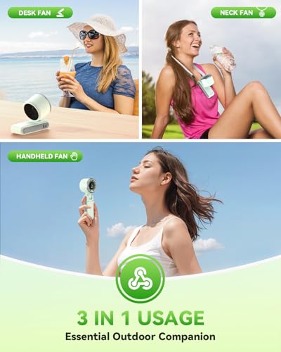 PlayHot Portable Handheld Turbo Fan, 5-Speed Personal Fan, USB-C Rechargeable Fan Up to 12 Hours, 3 IN 1 Hand Fan with Air Turbo Tech Cooling, Travel Fan for Cruise, Beach, Gifts for Women (Green) - color: Green