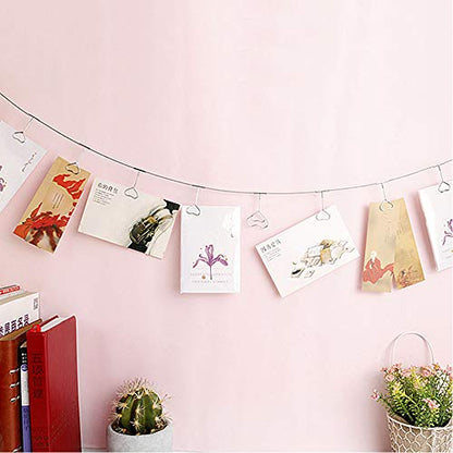 TFu Multi-Purpose Steel Wall Hanging Photo Display Cable Wire Rod String with 12 Clips for Hanging Photos Notes and Artworks (Heart Shape Clip) - size: Heart shape clip