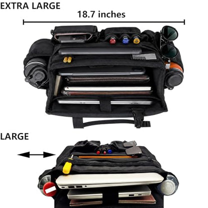 2 Pack Front & Seat back organizer with dedicated tablet and 17 IN laptop storage stabilizers external stabilizing side straps soft adjustable shoulder straps hardened buckle (Large Black) - color: Large Black