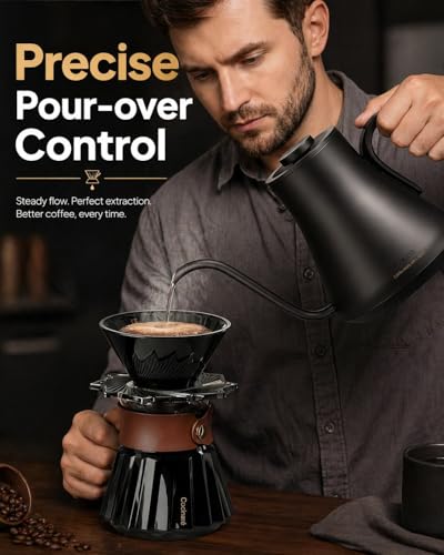 Cocinare Gooseneck Electric Kettle, ±1°F Precise Temperature Control, 1500W Fast Heating, Pour Over Coffee & Tea Kettle with Brew Timer & Keep Warm, Stainless Steel, 0.9L (Matte Black) - color: Matte Black
