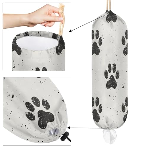 Paw Prints Plastic Bag Holder Grocery Bag Storage Dispenser Wall Mount Washable Reusable Trash Garbage Bag Organizer for Home Kitchen Camper