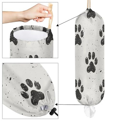 Paw Prints Plastic Bag Holder Grocery Bag Storage Dispenser Wall Mount Washable Reusable Trash Garbage Bag Organizer for Home Kitchen Camper