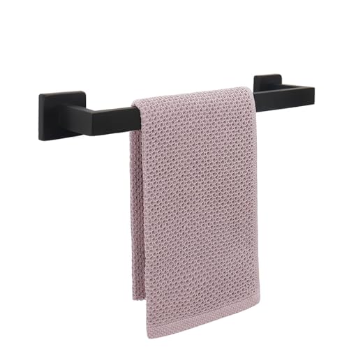 NearMoon Towel Bar, Bath Accessories Premium Thicken Stainless Steel Square Shower Towel Rack for Bathroom, Towel Holder Wall Mounted (1 Pack, Matte Black, 16 Inch) - color: Matte Black, size: 16 Inch
