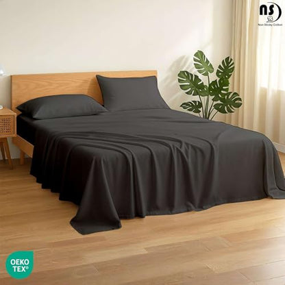 NON Sticky cotton 4 Piece Premium Egyptian Cotton Twin XL Bed Sheet Set, 15" Deep Pocket Fitted, Easy Care, Soft Sheets for Bedroom and Home Mattress, 39" x 80", Dark Grey Solid - color: Dark Grey Solid, size: Twin XL