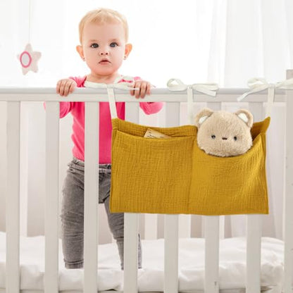 Cinaci 2pcs Cotton Pram Stroller Caddy Baby Crib Hanging Organizers Storage Pockets Nappy Diaper Bags Bedside Pockets for Milk Bottle/Soothing Toys/Wipes (Cream Set) - color: Cream and Ginger Set