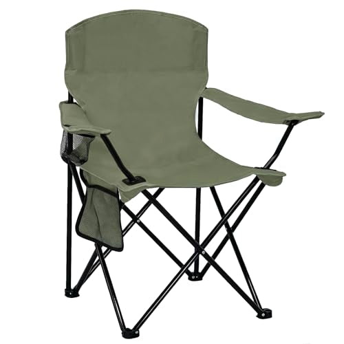 Folding Camping Chair with Cup Holder & Side Storage Bag 300lbs Capacity Lightweight High Back Portable for Beach, Picnic, Sport, Green - color: Green, size: 1 Pack