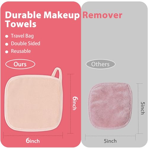 Natwag Makeup Remover Cloth, 6" x 6" Make Up Towels Reusable Face Cloth for Washing Face, 12 Pack Makeup Remover Pads Microfiber Face Washcloth with Mesh Bag, Beige - color: Beige