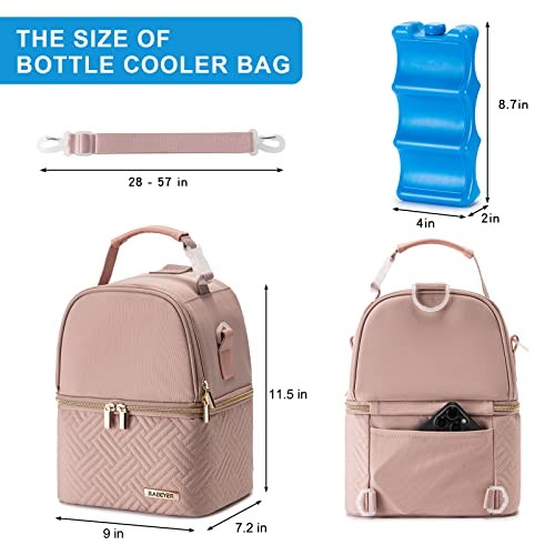 Breastmilk Cooler Bag with Ice Pack Fits 6 Baby Bottles up to 9 Ounce, Breast Milk Pump Cooler Bag with Shoulder Strap for Nursing Mom Daycare, Work, Travel- Pink - color: Pink