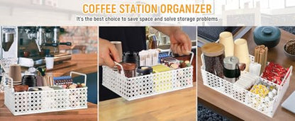 Metal Coffee Bar Organizer Countertop With Handles, Station Accessories, Pods Holder, and Tea Condiment Organizer - Mesh White - style: Mesh White -4 compartments