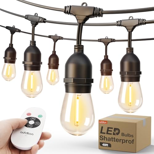 addlon Outdoor String Lights Timer Control, 48FT LED Patio Light with Edison Vintage Shatterproof Bulbs and Commercial Grade Weatherproof Strand - ETL Listed Heavy-Duty Decorative Lighting - size: 48FT(with Timer)