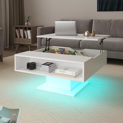 HedoAjim Lift Top Coffee Table with Storage, 31.5" Square Coffee Table with Large Hidden Storage, Wood Living Room Table Center Table for Living Room Dining Reception Room, White - color: White