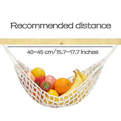 Fruit Hammock for Kitchen Under Cabinet Fruit Basket Hanging Handwoven Cotton Macrame Basket Boho Decor Storage Save Counter Space for Home Camper RV (Off-white)