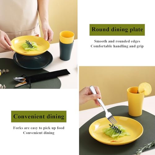 Evanda Camping Cutlery Set, Reusable Light Weight Mug, Plate and Stainless Steel Cutlery Set with Black Bag, Dishwasher Safe - color: 2.2 Person