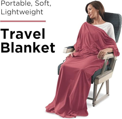 SAGEFINDS Airplane Travel Blanket | Compact Throw Blanket for Camping and Hiking | Converts into a Pillow | Travel Gift | Soft Jersey Knit | Fits in Backpack | Attaches to Luggage | Travel Essential - color: Red