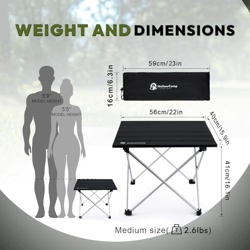 MellowCamp Camping Side Table, Ultralight Aluminum Folding Table, Small Compact Portable Ideal for Beach, Outdoor Cooking, Hiking, Camping, Picnics (Black,Medium) - size: Medium - 22 "x15.9 "x16.1 "