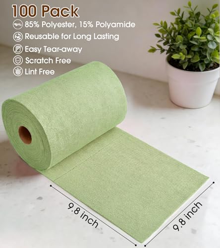 KitchLife Microfiber Cleaning Cloth Roll, 100 Pack - Tear-Away Microfiber Paper Towels, Lint-Free, Reusable, Washable for Kitchen, Car, Dishes, and Sensitive Surfaces (Bean Green) - color: Bean Green, size: 100 Pack