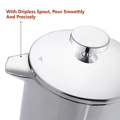 French Press Coffee Maker – Single Serve 1 Cup Small Stainless Steel Thermal Double Walled French Press 350ML/12OZ - size: 12 fl oz (350 ml)
