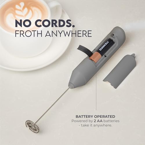 Zulay Kitchen Powerful Milk Frother Wand - Handheld Stainless Steel - Battery Operated Drink Mixer for Coffee, Lattes, Cappuccino, Matcha - Froth Mate Frother Gift - Classic Gray - color: Classic Gray, size: Classic Froth Mate