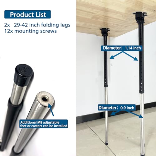 Benbuoo Adjustable Folding Table Legs 29-42", Heavy Duty Metal, Set of 2 | Height Adjustable, Foldable, Sturdy | for DIY Desks, Computer Tables, Office Workstations, RV Camping, Outdoor Furniture - size: R29''-42'' 2pcs