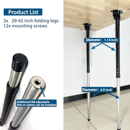 Benbuoo Adjustable Folding Table Legs 29-42", Heavy Duty Metal, Set of 2 | Height Adjustable, Foldable, Sturdy | for DIY Desks, Computer Tables, Office Workstations, RV Camping, Outdoor Furniture - size: R29''-42'' 2pcs