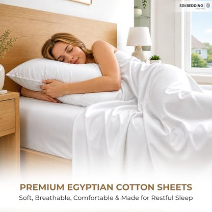 SGI bedding 100% Egyptian Cotton Sheets Full Size – 600 Thread Count Sheets Set, Soft, Cooling, 15" Deep Pocket, Luxury Hotel Bedding, Breathable, Durable - White - color: 01 - White, size: Full