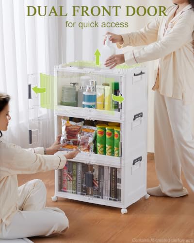 OlarHike 144QT Lockable Storage Bins with Lids - Folding Cabinet with Doors & Wheels, Collapsible Plastic Drawers for Dorm, Closets, Office, Game Day, College, Stackable Organizer, Gifts, 3 Pack - size: 48QT-White, style: 3Pack