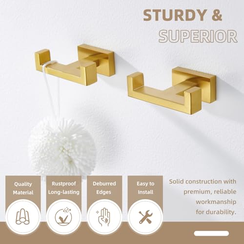 Angle Simple Double Towel Hook Brushed Dark Gold 2 PCS, SUS304 Stainless Steel Bathroom Hand Towel Holder, Double Robe Hook for Wall - color: Brushed Dark Gold, size: 2 Pack