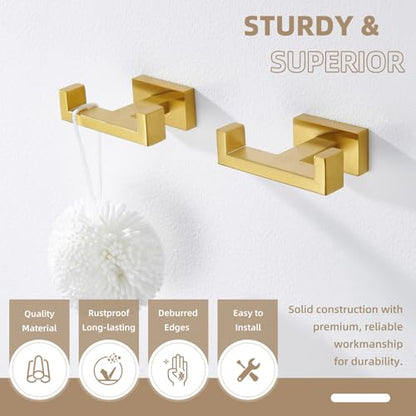 Angle Simple Double Towel Hook Brushed Dark Gold 2 PCS, SUS304 Stainless Steel Bathroom Hand Towel Holder, Double Robe Hook for Wall - color: Brushed Dark Gold, size: 2 Pack