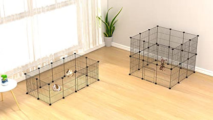 LANGXUN DIY Small Animal Playpen, Pet Playpen with Door and Waterproof Mat, Rabbit Guinea Pig Cages, Puppy Kitten Playpen | Indoor & Outdoor Portable Metal Wire Yard Fence, 12pcs Metal Pet Panels - style: 12 Metal Panels & Mat (11.8'' x 15")